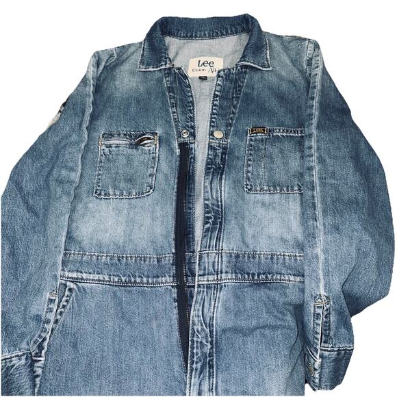 Lee Union Alls Jumpsuit Sz Small Blue Light Denim Modern Retro Overalls Utility - Picture 9 of 11